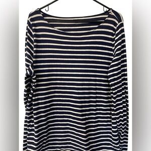 Eileen Fisher Navy and White Striped Long Sleeve Top